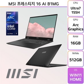 MSI 프레스티지 16 AI B1MG, WIN11 Home, 16GB, 512GB, 그레이