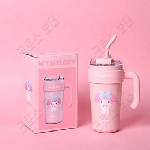 크로스 보더 산리오 860ml 텀블러 대용량 보온병 빨대컵 캐릭터, 핑크, 1개