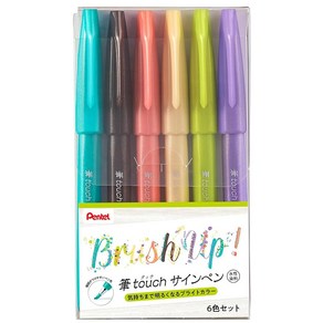 Pentel 펜텔 붓 터치 사인펜 6색세트 SES15C-6STDH, 상품명참조, 1개