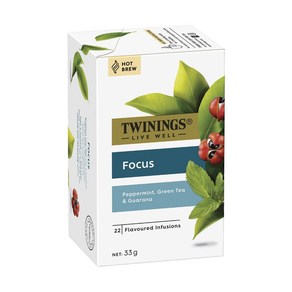 트와이닝 리브웰 포커스 페퍼민트 과라나 녹차 티백 Twinings Live Well Focus Tea Bags, 33g, 22개입, 1개