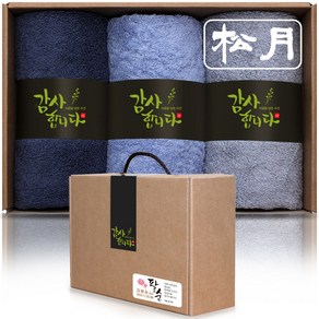 송월타올 40수 항균타올 코마사 180g x 3p 수건선물세트 돌 칠순 팔순 교회 학교 회사 기업 기념품 단체 행사 개업 조문 결혼 호텔 답례품, 감사 A (네이비+스카이+라이트그레이), 1세트