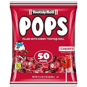 Tootsie Pops 싱글 맛 백 - 초콜릿 센터가 있는 체리 맛 롤리팝 - 개별 포장 하드 캔디 - 레드 캔디 - 땅콩 프리 글루텐 프리 50개 (1팩), 1개, 884g