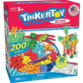 TINKERTOY 30 모델 200 피스 슈퍼 빌딩 세트 - 3세 이상 여아 및 남아용 유치원 학습 교육용 장난감 교구 (아마존 독점)