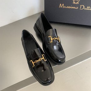 Massimo Duti 블랙 메탈 굽 가죽 플랫 러플 슈즈 작은 구두