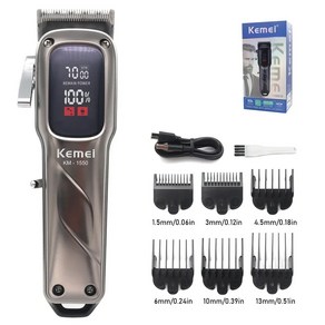 전문 미용가위세트 반려견미용키트세트 헤어가위 커팅 Kemei KM-1550 남성용 헤어 클리퍼 LED 디스플레이 저소음 무선 USB 인터페이스 머신 트리머, 2. KM-1550-Box, 1개