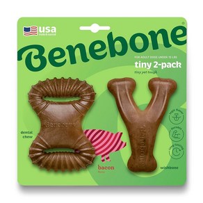 Benebone Tiny 2팩 강아지 츄잉 장난감 미국산 리얼 베이컨 맛 스몰 389716