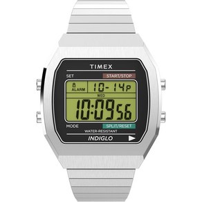 Timex 유니 T80 스틸 36mm 시계 - 스테인리스 스틸 확장 밴드 디지털 다이얼 스테인리스 스틸 케이스 스테인리스 스틸 모던.