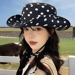 체리쉬 여성 골프버킷햇 체크 벙거지 파크골프 골프모자 자외선차단모자, 블랙 도트, 1개