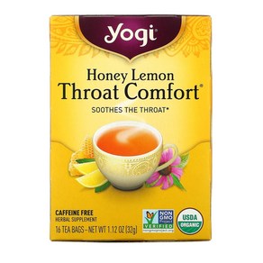 Yogi Tea Throat Comfort 허니 레몬 카페인 무함유 티백 16개 32g(1.12oz)