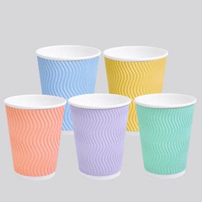 [실속형] 3중 단열 종이컵 웨이브 파스텔 혼합5종 12oz 500개