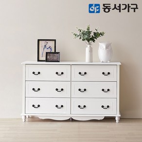 동서가구 올리브 1200 3단 와이드서랍장 DF630221, 화이트, 6단