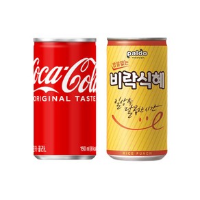 [한번에먹자] 미니캔음료 혼합세트 175ml~190ml 팔도 밥알없는 비락식혜 15캔 + 코카콜라 15캔 업소용 당구장 노래방 사무실 PC방 작은캔 음료수 배달용 탕비실, 30개, 175ml