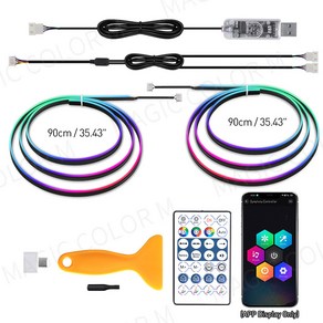 아크릴엠비언트 차량 LED 테슬라 모델 3 Y S X용 인테리어 주변 조명 USB 앱 제어 원격 범용 아크릴 심포니 RGB 분위기 램프 2in 1, [02] 2in1 90cm, 1개