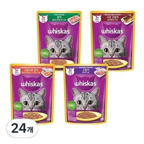 위스카스 고양이 파우치, 24개, 80g, 혼합(참치6개+고등어6개+연어6개+구운고등어6개)