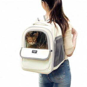 강아지 백팩 고양이 이동장 3면 통풍 투명창 려동물 프론트백 강아지와 고양이에게, 1개, 오프 화이트