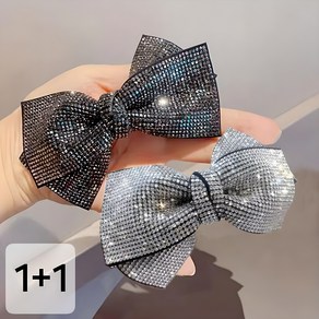 웰리나 [핸드메이드] 큐빅 크리스탈 2단 리본핀 12cm 헤어핀 자동핀 1+1