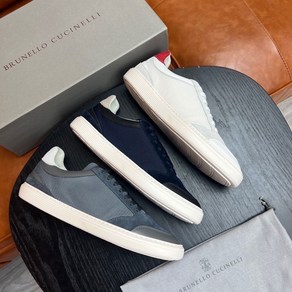 bunello cucinelli SS23 남성 가죽 조립 망포 끈 스니커즈 운동화 3 배색