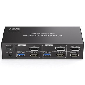 듀얼 디스플레이 HDMI 및 포트 KVM 스위치 2 in out 4K 60Hz 2x2 혼합 입력 DP USB 3 0 스위처 공유 키보드 마우스, Black, with EU Plug, 03 With EU Plug