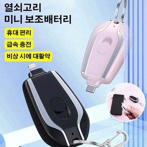 열쇠고리 미니 보조배터리 미니 휴대용 충전기 고속충전 배터리, 핑크 Lightning, 1개