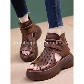 ukotee가죽펀칭 부츠 오픈토 통굽 웨지 키높이 여름 ukotee