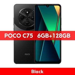 POCO C75 글로벌 버전 스마트폰 128GB 256GB 6.88 인치 도트 드롭 디스플레이 Helio G81-Ulta 50MP 카, 01 CHINA, 01 Official Standad, 02 6GB 128GB Black