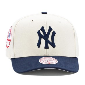 Mitchell & Ness New Yok Yankees MLB Game On Po 프리커브 스냅백 모자 캡 - 오프 화이트/네이비 오프 화이트 122484, Mitchell & Ness New Yok Yanke