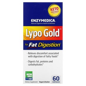 Enzymedica Lypo Gold 지방 소화 60 캡슐, 60정, 1개