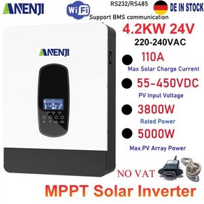 차량용 인버터 광 하이브리드 PV 55-450V 110A MPPT 충전 컨트롤러 4.2KW 24V 220V 순수정현파 오프 그리드, [01] NO wifi, [01] 24V, [01] 220-240V, 1개