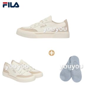 [Vic] FILA 휠라 남여공용 로우탑 캔버스 LO 스니커즈 베이지 브라운 + 서비스 양말 1P