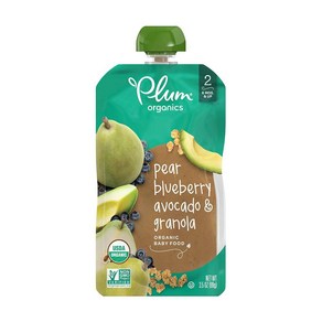 플럼 오가닉스 Plum Oganics 자연유래 배 블루배리 아보카도 그래놀라 이유식 6개월+ 3.5oz(99그램) 24팩, 24세트, 99g