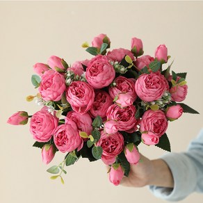 화예원 생화같은 리얼 작약 성묘 조화 꽃다발 셀프 웨딩 촬영 소품 부케 부쉬, 핫핑크, 5개