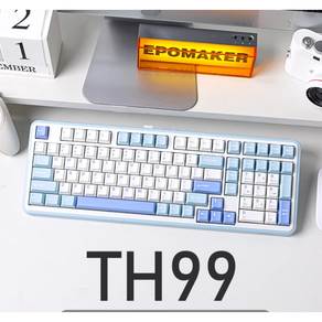 [성의] EPOMAKER TH99 기계식 게이밍 키보드 102키 RGB아래램프 핫스왑DIY 4000mah긴항속 gasket구조 무선3모드, 화이트블루-윤옥축(45+-5gf)