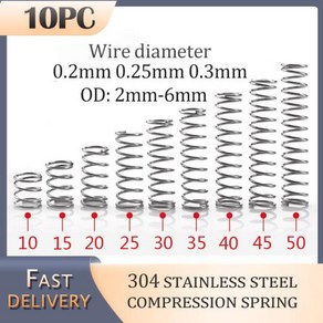 SS304 스테인레스 스틸 압축 스프링 두께 0.2mm 0.25mm 0.3mm 미니 스프링 가정용 유지 보수 도구 액세서리 10 개, 61) 45mm - 0.3mm-2MM, 10개