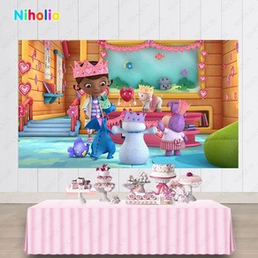 카메라 스튜디오 배경천 촬영 배경 NIHOLIA Doc Mcstuffins 소녀 생일 눈사람 양 인형 비닐 배너, 05 05_02 vinyl 125x80cm, 1개