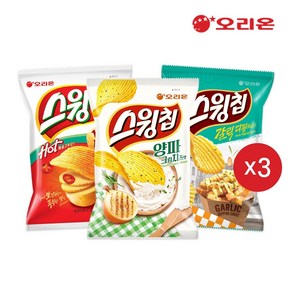 오리온 스윙칩 양파크림치즈(60g) 3개+스윙칩 볶음고추장(60g) 3개+스윙칩 갈릭디핑(60g) 3개, 1개