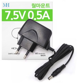 DC 7.5V 0.5A 어댑터 (월마운트 타입) 가정용 벽걸이형 전원7.5V 500MA, 1개