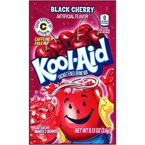 Kool-Aid Soft Dink Mix - Black Chey Unsweetened Ca 쿨에이드 청량음료 믹스 - 블랙 체리 무가당 무카페인 0.13온스/봉투(15팩, 3g, 15개