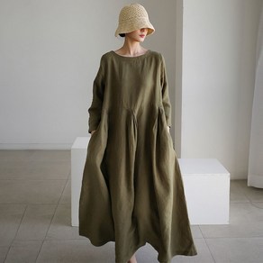 COBOTOR 여성 린넨 원피스 빅사이즈 a라인 오버핏 캐주얼 여자 봄 여름 가을 긴팔 롱원피스 22년 linen dress women JX0233