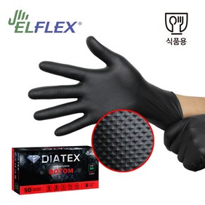 (ELFLEX)엘플렉스 다이아텍스 도톰(DT-900) 다이아몬드텍스쳐 두꺼운블랙니트릴장갑 9g(50장), 1개, 특대(XL), 블랙