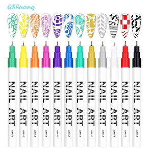 GShuang 네일 드로잉 펜 0.5mm 12색 아트용 일본펜촉 라인 아트 및 디테일 디자인 전용, 1세트, 혼합색상