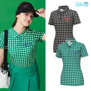 [디즈니골프 중계점] *24년 SS신상 70%SALE* 여성 체크 캐릭터 반팔 카라 티셔츠 (2Colo) 클레식한 체크 패턴과 전후면 캐릭터 포인트 디자인 데일리 반팔티셔츠