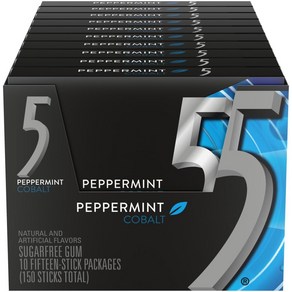 15 Count (Pack of 10) Peppemint Cobalt 5 Gum Pepp 15개입(10팩) 페퍼민트 코발트 5껌 페퍼민트 코발트 무설탕 껌 15개(10팩, 1개