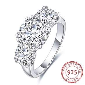 리얼 모이사나이트 반지 다이아몬드 테스트 통과 925 실버 반지 moissanite ring 5ct three stone d color diamond 약혼 웨딩 925 ring