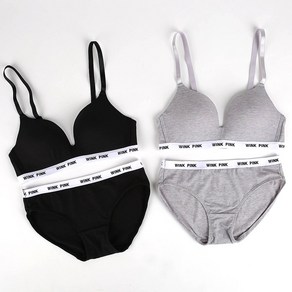 [4종 스포티한 매력핏~!!] 레터링 코튼 노와이어 볼륨업 여성속옷 브라팬티세트 W_1470 (브라2 + 팬티2)