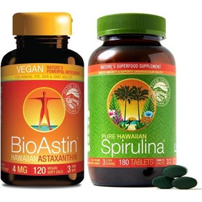 BioAstin Vegan Hawaiian Astaxanthin 4mg 120 Count + Pure Hawaiian Spirulina 1000mg Tablets 180 Count