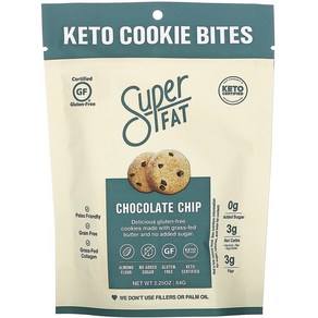 SupeFat 케토 쿠키 바이트 초콜릿 칩 64g(2.25oz) 2팩, 1개, 64g