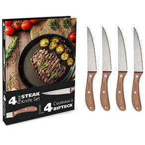 Book-Style Steak Knives Set of 4 - Pakka Wood Handles a 북스타일 스테이크 나이프 4개 세트 - Pakka 목재 손잡이 및 스테인리스 스