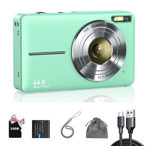 ZOSTUIC 디지털 카메라 2.4 inch 4400W HD 1080P 16X 줌 카메라 + 32GB 메모리 카드 손떨림 방지 컴팩트 카메라 소년 소녀 기념일 생일 크리스마스 선물, 녹색색