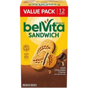 BelVita Beakfast Sandwich 다크 초콜릿 크림 브렉퍼스트 비스킷 밸류 팩 12팩 팩당 샌드위치 2개, 1.76 Ounce (Pack of 12), 12개, 600g