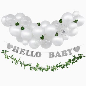 베이비샤워 세트 헬로우 베이비 가랜드 화이트 풍선 용품 조화 장식, HELLO BABY 가랜드 + 화이트 벌룬 세트, 1세트